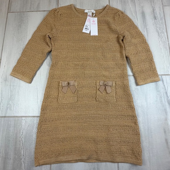 Lilly Pulitzer Dresses & Skirts - Lilly Pulitzer Rhys Sweater Dress Rattan Metallic Marl Tan Bow Pocket 020489 M
